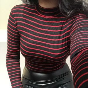 Mock neck striped bodysuit